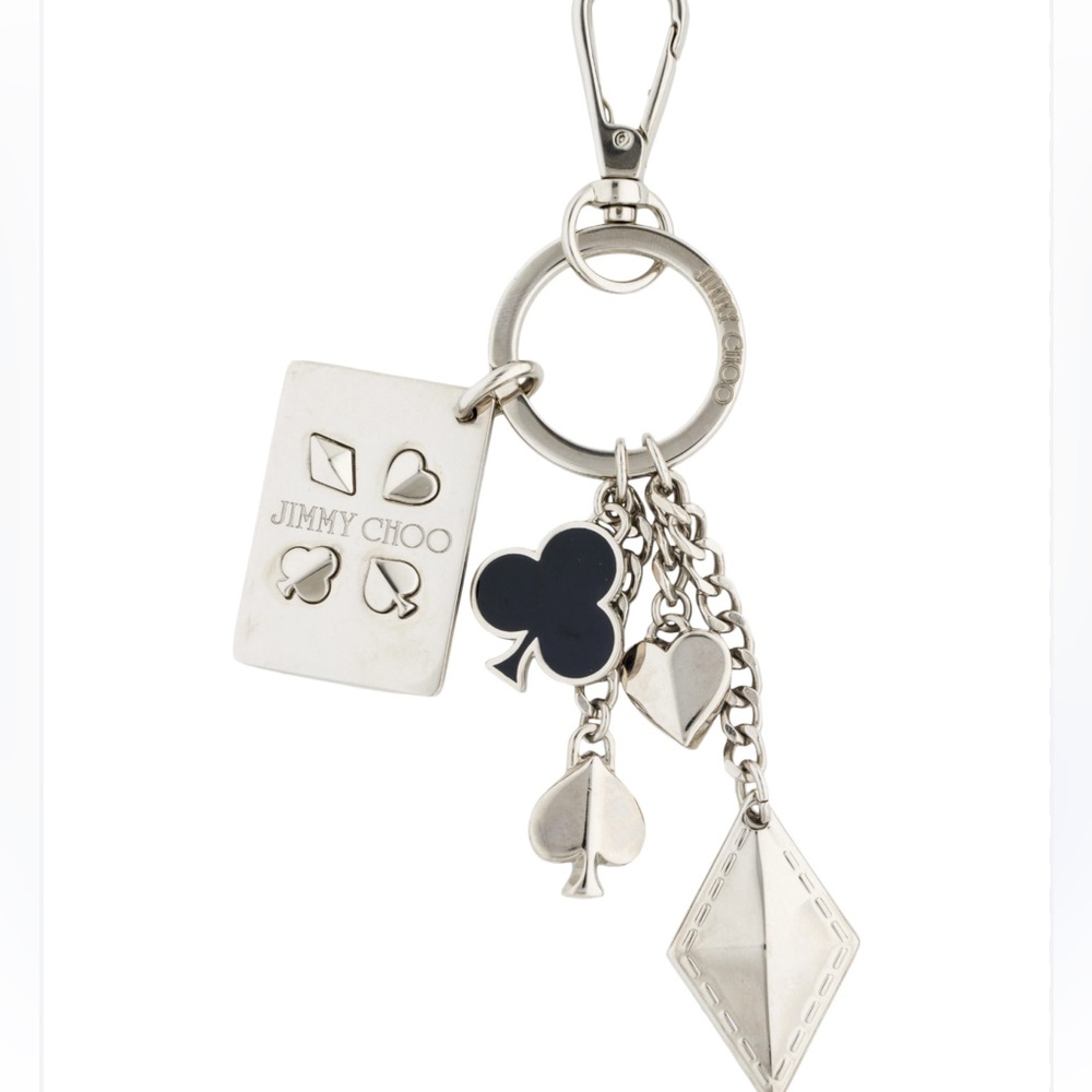JIMMY CHOO Queen of Hearts Keychain Silver NWOT - Picture 1 of 7